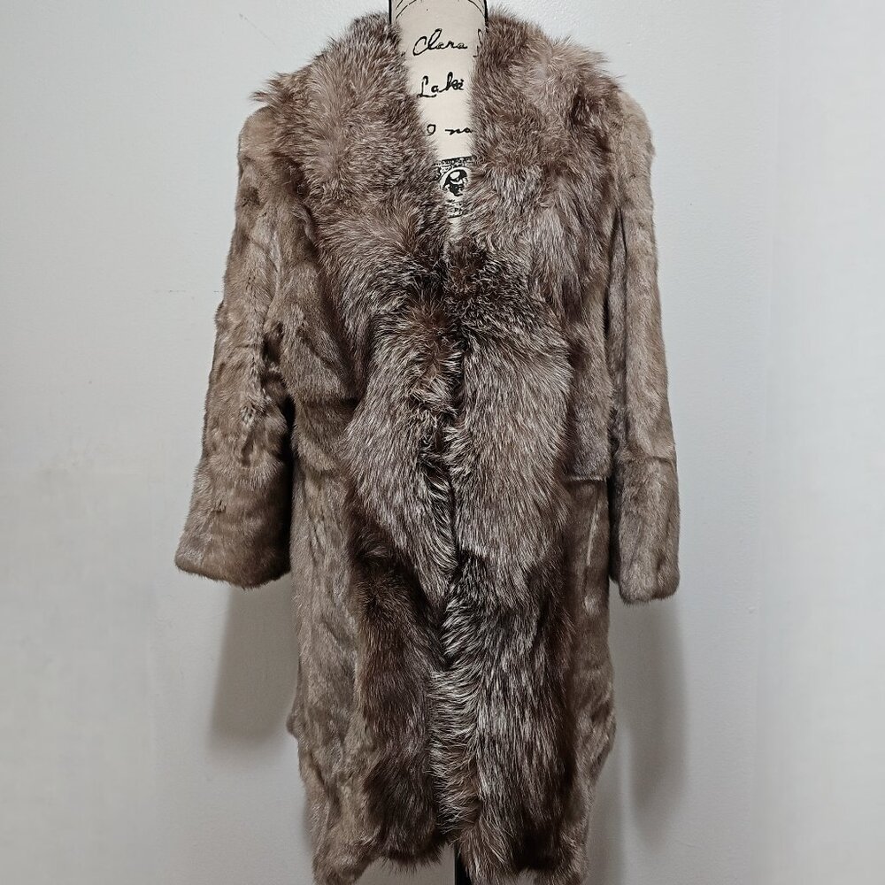 New Real MINK Fur Coat Jacket Stroller Fox Placket Stone Taupe Tan
